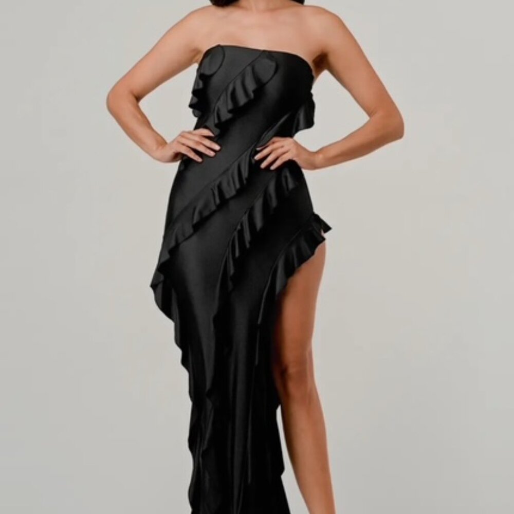 Strapless Asymmetrical Ruffle Gown - Picture 2 of 2